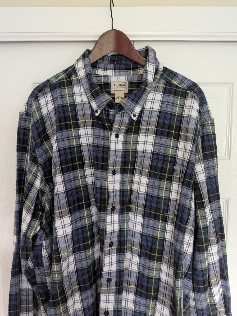 L.L. Bean Men’s Blue, White & Green Plaid Button-Down Shirt